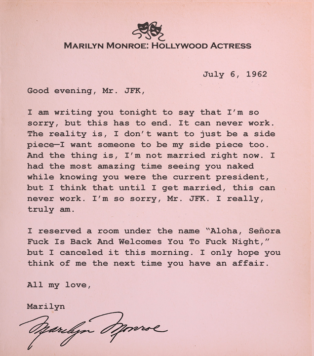 Illustration for article titled Amazing: Read These Newly Discovered Letters Between JFK And Marilyn Monroe